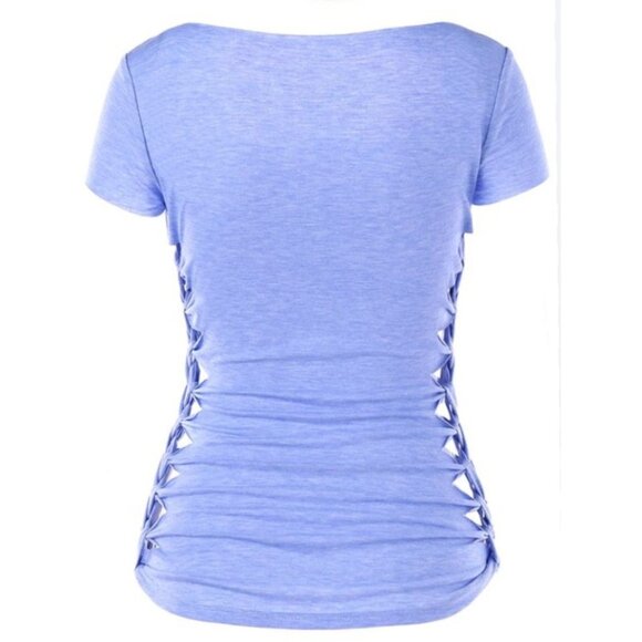 ZAFUL Blue + Black Skull Print Braided Shredded Cap Sleeve T-Shirt NWT Size XXL - Picture 2 of 8